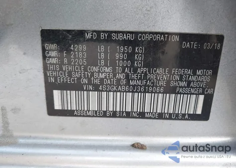 2018 Subaru Impreza 2.0I Premium из США, поврежденный, VIN 4S3GKAB60J3619066